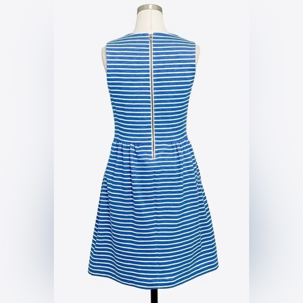 J. CREW FACTORY Striped Pleated Zip Back Ponte Dress in Bright Grotto Stripe - Picture 4 of 9